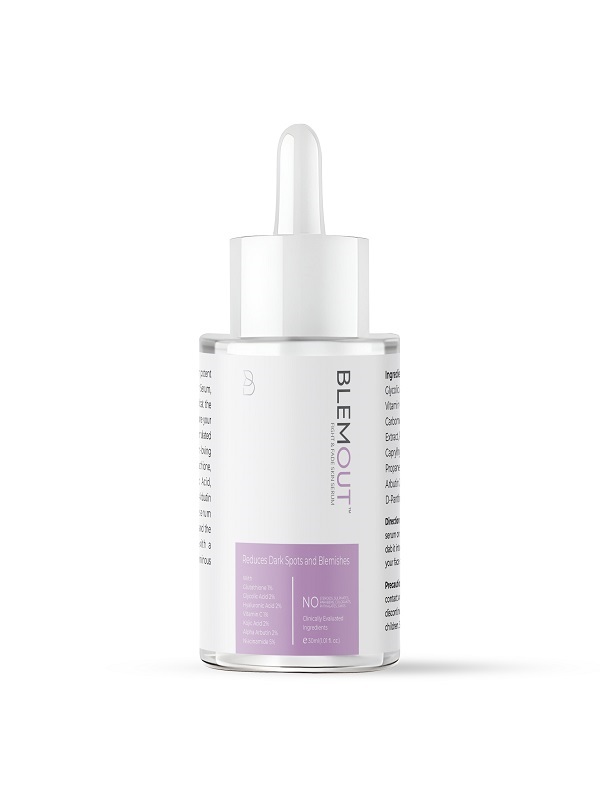 blemout fight and fade face serum botttle white